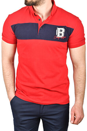 DeepSEA Erkek Kırmızı Slim Fit Nefes Alan Pamuklu Kumaş Dar Kesim Kıvrılmaz Yaka Polo Yaka Tişört 2503019