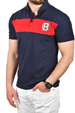 DeepSEA Erkek Lacivert Slim Fit Nefes Alan Pamuklu Kumaş Dar Kesim Kıvrılmaz Yaka Polo Yaka Tişört 2503019