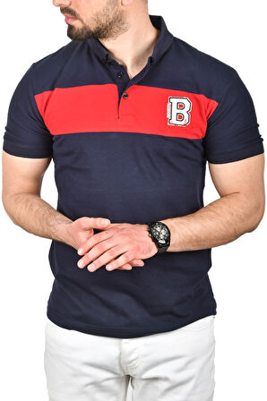 DeepSEA Erkek Lacivert Slim Fit Nefes Alan Pamuklu Kumaş Dar Kesim Kıvrılmaz Yaka Polo Yaka Tişört 2503019