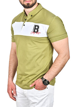 DeepSEA Erkek Yeşil Slim Fit Nefes Alan Pamuklu Kumaş Dar Kesim Kıvrılmaz Yaka Polo Yaka Tişört 2503019