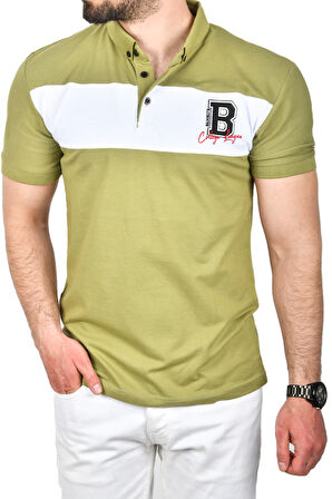 DeepSEA Erkek Yeşil Slim Fit Nefes Alan Pamuklu Kumaş Dar Kesim Kıvrılmaz Yaka Polo Yaka Tişört 2503019