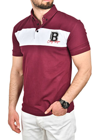 DeepSEA Erkek Bordo Slim Fit Nefes Alan Pamuklu Kumaş Dar Kesim Kıvrılmaz Yaka Polo Yaka Tişört 2503019