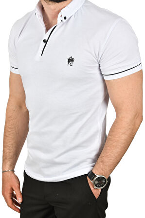 DeepSEA Erkek Beyaz Slim Fit Dar Kesim Pamuklu Pike Kumaş Polo Yaka Tişört Nefes Alan Kıvrılmaz Polo Yaka Tişört 2503020