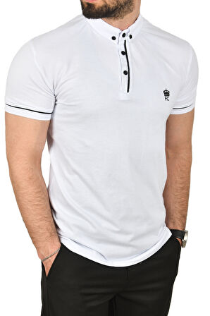 DeepSEA Erkek Beyaz Slim Fit Dar Kesim Pamuklu Pike Kumaş Polo Yaka Tişört Nefes Alan Kıvrılmaz Polo Yaka Tişört 2503020