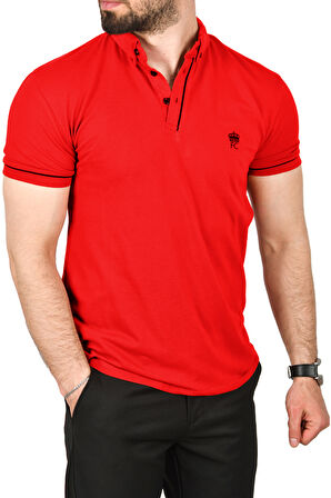 DeepSEA Erkek Kırmızı Slim Fit Dar Kesim Pamuklu Pike Kumaş Polo Yaka Tişört Nefes Alan Kıvrılmaz Polo Yaka Tişört 2503020