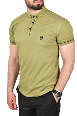 DeepSEA Erkek Yeşil Slim Fit Dar Kesim Pamuklu Pike Kumaş Polo Yaka Tişört Nefes Alan Kıvrılmaz Polo Yaka Tişört 2503020