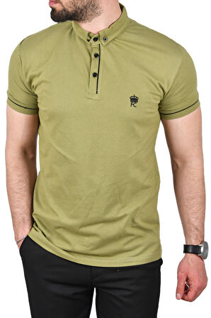DeepSEA Erkek Yeşil Slim Fit Dar Kesim Pamuklu Pike Kumaş Polo Yaka Tişört Nefes Alan Kıvrılmaz Polo Yaka Tişört 2503020