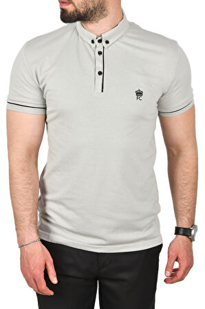 DeepSEA Erkek Gri Slim Fit Dar Kesim Pamuklu Pike Kumaş Polo Yaka Tişört Nefes Alan Kıvrılmaz Polo Yaka Tişört 2503020