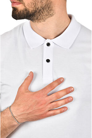 DeepSEA Erkek Beyaz Dar Kesim Pamuklu Polo Yaka Tişört Slim Fit Nefes Alan Kıvrılmaz Polo Yaka Tişört 2503022