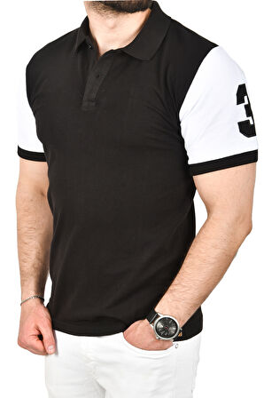 DeepSEA Erkek Siyah Dar Kesim Pamuklu Polo Yaka Tişört Slim Fit Nefes Alan Kıvrılmaz Polo Yaka Tişört 2503022