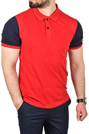 DeepSEA Erkek Kırmızı Dar Kesim Pamuklu Polo Yaka Tişört Slim Fit Nefes Alan Kıvrılmaz Polo Yaka Tişört 2503022