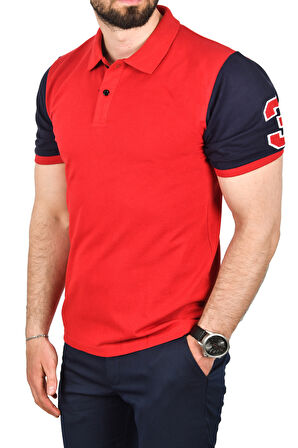 DeepSEA Erkek Kırmızı Dar Kesim Pamuklu Polo Yaka Tişört Slim Fit Nefes Alan Kıvrılmaz Polo Yaka Tişört 2503022
