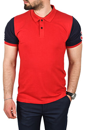DeepSEA Erkek Kırmızı Dar Kesim Pamuklu Polo Yaka Tişört Slim Fit Nefes Alan Kıvrılmaz Polo Yaka Tişört 2503022