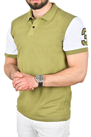 DeepSEA Erkek Yeşil Dar Kesim Pamuklu Polo Yaka Tişört Slim Fit Nefes Alan Kıvrılmaz Polo Yaka Tişört 2503022