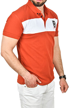 DeepSEA Erkek Kiremit Slim Fit Nefes Alan Pamuklu Kumaş Dar Kesim Kıvrılmaz Yaka Polo Yaka Tişört 2503019
