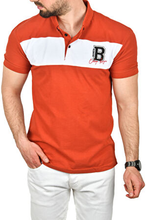 DeepSEA Erkek Kiremit Slim Fit Nefes Alan Pamuklu Kumaş Dar Kesim Kıvrılmaz Yaka Polo Yaka Tişört 2503019