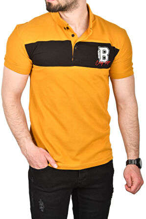 DeepSEA Erkek Hardal Sarısı Slim Fit Nefes Alan Pamuklu Kumaş Dar Kesim Kıvrılmaz Yaka Polo Yaka Tişört 2503019