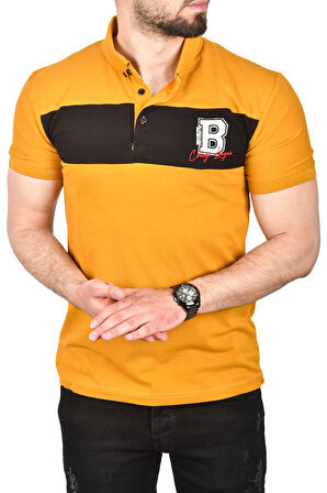 DeepSEA Erkek Hardal Sarısı Slim Fit Nefes Alan Pamuklu Kumaş Dar Kesim Kıvrılmaz Yaka Polo Yaka Tişört 2503019
