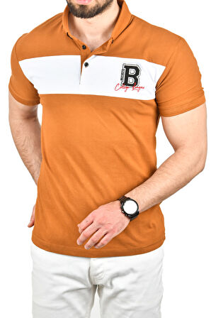 DeepSEA Erkek Taba Slim Fit Nefes Alan Pamuklu Kumaş Dar Kesim Kıvrılmaz Yaka Polo Yaka Tişört 2503019