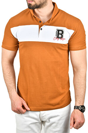 DeepSEA Erkek Taba Slim Fit Nefes Alan Pamuklu Kumaş Dar Kesim Kıvrılmaz Yaka Polo Yaka Tişört 2503019