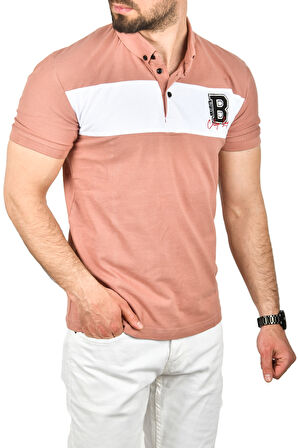DeepSEA Erkek Pudra Slim Fit Nefes Alan Pamuklu Kumaş Dar Kesim Kıvrılmaz Yaka Polo Yaka Tişört 2503019