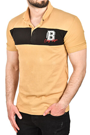 DeepSEA Erkek Camel Slim Fit Nefes Alan Pamuklu Kumaş Dar Kesim Kıvrılmaz Yaka Polo Yaka Tişört 2503019