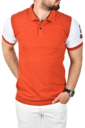 DeepSEA Erkek Kiremit Dar Kesim Pamuklu Polo Yaka Tişört Slim Fit Nefes Alan Kıvrılmaz Polo Yaka Tişört 2503022