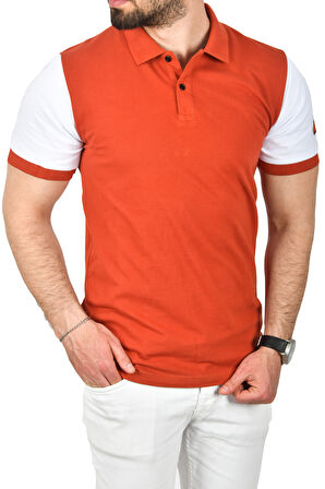 DeepSEA Erkek Kiremit Dar Kesim Pamuklu Polo Yaka Tişört Slim Fit Nefes Alan Kıvrılmaz Polo Yaka Tişört 2503022