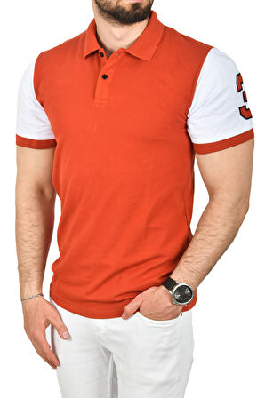 DeepSEA Erkek Kiremit Dar Kesim Pamuklu Polo Yaka Tişört Slim Fit Nefes Alan Kıvrılmaz Polo Yaka Tişört 2503022