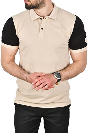 DeepSEA Erkek Bej Dar Kesim Pamuklu Polo Yaka Tişört Slim Fit Nefes Alan Kıvrılmaz Polo Yaka Tişört 2503022