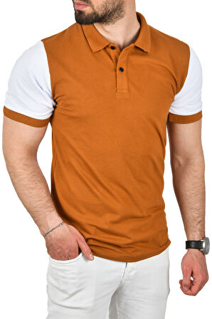 DeepSEA Erkek Taba Dar Kesim Pamuklu Polo Yaka Tişört Slim Fit Nefes Alan Kıvrılmaz Polo Yaka Tişört 2503022