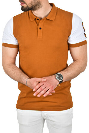 DeepSEA Erkek Taba Dar Kesim Pamuklu Polo Yaka Tişört Slim Fit Nefes Alan Kıvrılmaz Polo Yaka Tişört 2503022