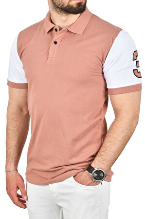 DeepSEA Erkek Pudra Dar Kesim Pamuklu Polo Yaka Tişört Slim Fit Nefes Alan Kıvrılmaz Polo Yaka Tişört 2503022