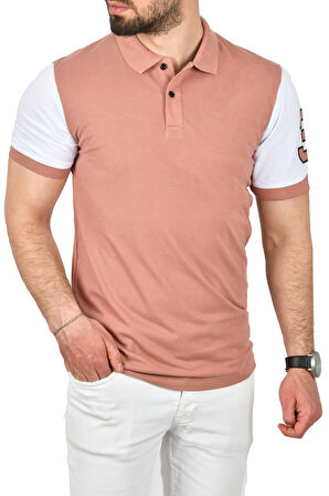 DeepSEA Erkek Pudra Dar Kesim Pamuklu Polo Yaka Tişört Slim Fit Nefes Alan Kıvrılmaz Polo Yaka Tişört 2503022
