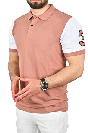 DeepSEA Erkek Pudra Dar Kesim Pamuklu Polo Yaka Tişört Slim Fit Nefes Alan Kıvrılmaz Polo Yaka Tişört 2503022