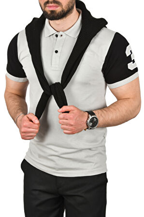 DeepSEA Erkek Gri Dar Kesim Pamuklu Polo Yaka Tişört Slim Fit Nefes Alan Kıvrılmaz Polo Yaka Tişört 2503022