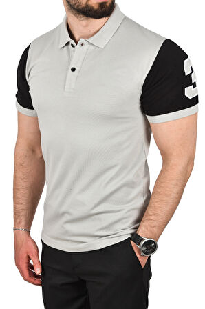 DeepSEA Erkek Gri Dar Kesim Pamuklu Polo Yaka Tişört Slim Fit Nefes Alan Kıvrılmaz Polo Yaka Tişört 2503022