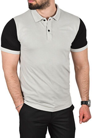 DeepSEA Erkek Gri Dar Kesim Pamuklu Polo Yaka Tişört Slim Fit Nefes Alan Kıvrılmaz Polo Yaka Tişört 2503022