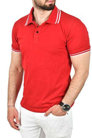 DeepSEA Erkek Kırmızı Slim Fit Pamuklu Kumaş Polo Yaka Tişört Nefes Alan Dar Kesim Kıvrılmaz Yaka Tişört 2503021