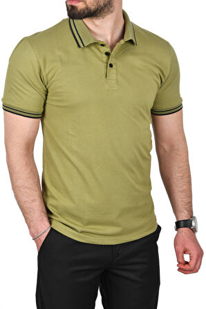 DeepSEA Erkek Yeşil Slim Fit Pamuklu Kumaş Polo Yaka Tişört Nefes Alan Dar Kesim Kıvrılmaz Yaka Tişört 2503021
