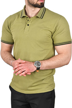 DeepSEA Erkek Yeşil Slim Fit Pamuklu Kumaş Polo Yaka Tişört Nefes Alan Dar Kesim Kıvrılmaz Yaka Tişört 2503021