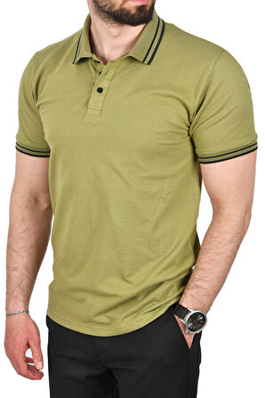 DeepSEA Erkek Yeşil Slim Fit Pamuklu Kumaş Polo Yaka Tişört Nefes Alan Dar Kesim Kıvrılmaz Yaka Tişört 2503021