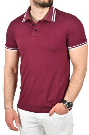 DeepSEA Erkek Bordo Slim Fit Pamuklu Kumaş Polo Yaka Tişört Nefes Alan Dar Kesim Kıvrılmaz Yaka Tişört 2503021