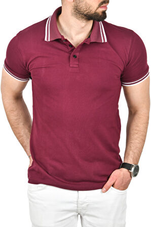 DeepSEA Erkek Bordo Slim Fit Pamuklu Kumaş Polo Yaka Tişört Nefes Alan Dar Kesim Kıvrılmaz Yaka Tişört 2503021