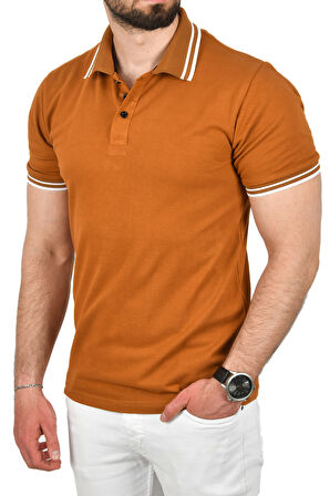 DeepSEA Erkek Taba Slim Fit Pamuklu Kumaş Polo Yaka Tişört Nefes Alan Dar Kesim Kıvrılmaz Yaka Tişört 2503021