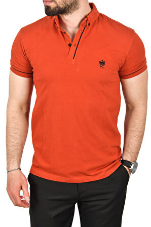DeepSEA Erkek Kiremit Slim Fit Dar Kesim Pamuklu Pike Kumaş Polo Yaka Tişört Nefes Alan Kıvrılmaz Polo Yaka Tişört 2503020