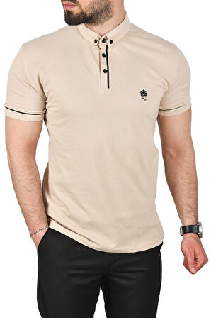 DeepSEA Erkek Bej Slim Fit Dar Kesim Pamuklu Pike Kumaş Polo Yaka Tişört Nefes Alan Kıvrılmaz Polo Yaka Tişört 2503020