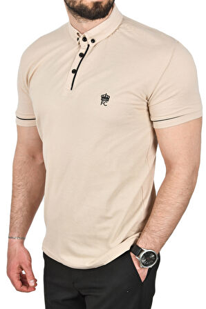 DeepSEA Erkek Bej Slim Fit Dar Kesim Pamuklu Pike Kumaş Polo Yaka Tişört Nefes Alan Kıvrılmaz Polo Yaka Tişört 2503020