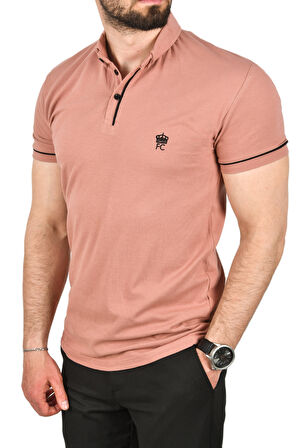DeepSEA Erkek Pudra Slim Fit Dar Kesim Pamuklu Pike Kumaş Polo Yaka Tişört Nefes Alan Kıvrılmaz Polo Yaka Tişört 2503020