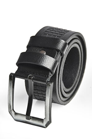DeepSEA Erkek Siyah Hakiki Manda Derisi Kot Kemeri 4,5 cm Kare Desenli Spor Kot Kemeri 2402632
